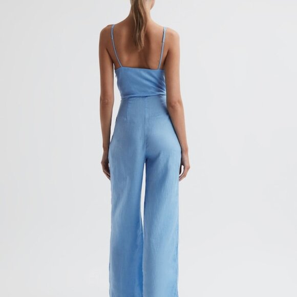 NEW REISS Blue Emily Linen Side Tie Jumpsuit Size 8 - Picture 2 of 6